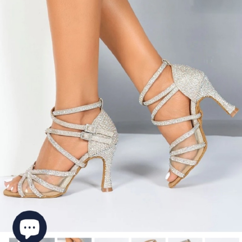 NWT Women's Sparkling Sequin Heel Salsa Latin Dance Shoes Sz 7-7.5